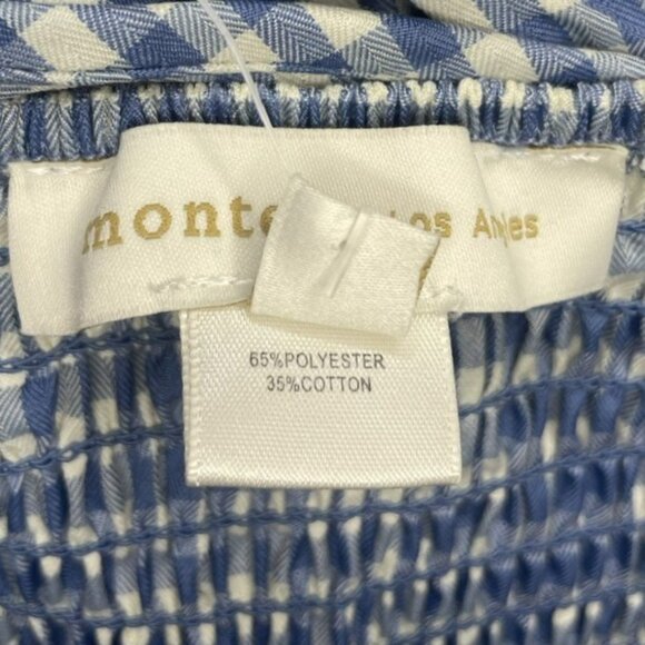 Monteau Los Angeles Blue Gingham Smocked Crop Top XL NWT Cottagecore Picnic - Picture 9 of 12